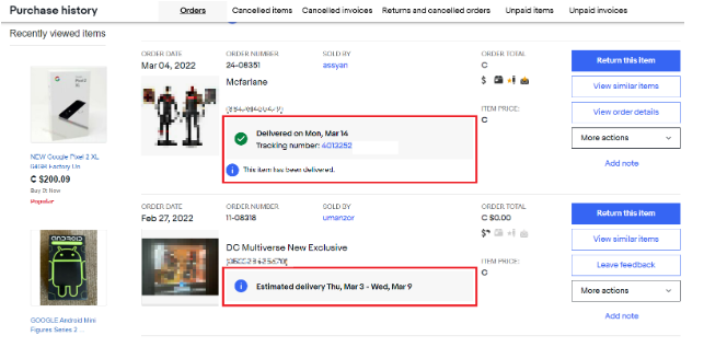 my ebay orders